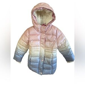 Girls Favorite Pink Ombre Pastelcore Hooded Puffer Jacket Sherpa Lined 4T